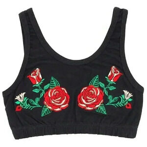 Embroidered Rose Sports Bralette Size Small Scoop Neck Tank Top Cropped Tank Top